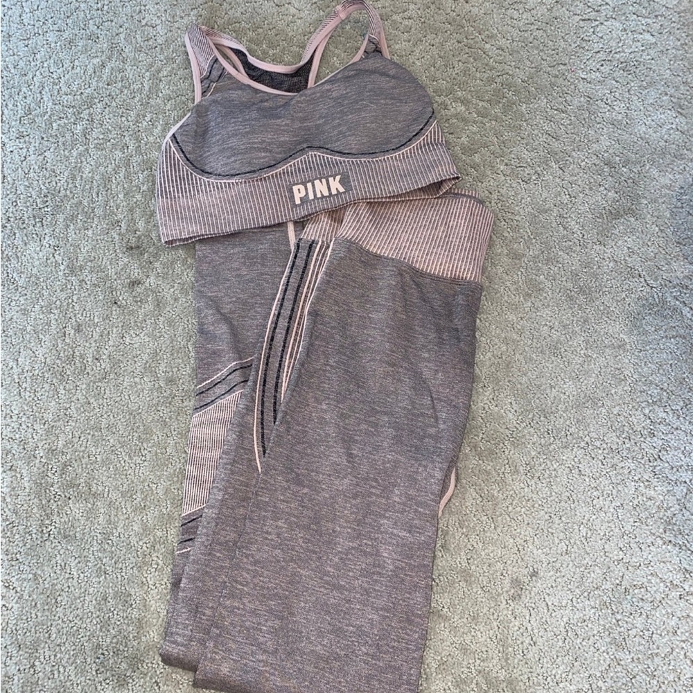 PINK Victoria's Secret Gray and Pink Sports Bra Set S/M